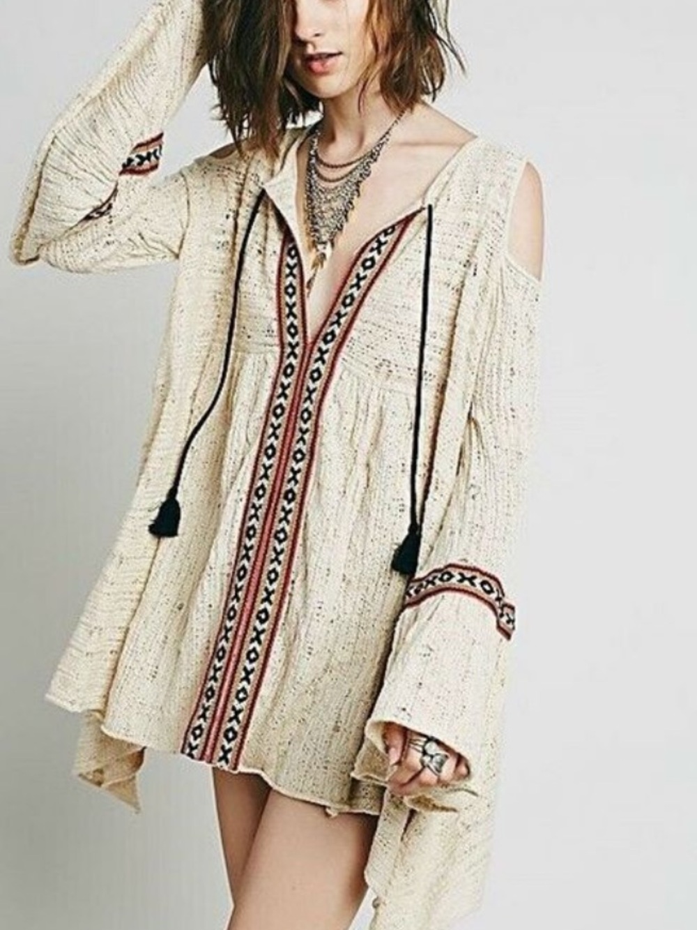 Free People Love Flowers Tunic Top M Cold Shoulder